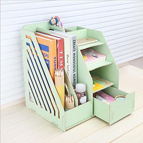 Wooden Office Desktop Storage Box Information Shelf Children's Student Bookshelf Folder File Box File Bar , green , 29*25.5*2*cm