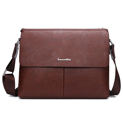 Cuir sac de messager homme,Unives PU Cuir Porte-documents sac classique bandoulière Vintage Satchel Crossbody Bag pour le collège Bureau de l'école Voyage