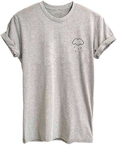 Yeesea Summer Women's Cute Short Sleeve Tops Teen Girl Tee Funny T Shirt Grey Small