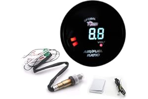 Shkalacar Kit de jauge de Rapport air-Carburant numérique Kit de Compteur de jauge AFR de pointeur de Moteur Automatique de Voiture 2 en 1 52MM Volmètre de Voiture avec capteur d'oxygène O2