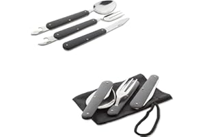 ANTEVIA Matériaux Set di 3 posate pieghevoli da campeggio in acciaio inox + custodia portaoggetti | Più di 10 modelli | Campeggio pranzo Box portatile tavolo (Platoon)