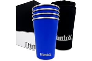 Huniox® 4 X 500 ML Vasos Acero Inoxidable – Vajilla Camping – Vasos Reutilizables – Vasos de Sidra – Vaso Viaje – Jarra Cerveza Metal - Caneca Cerveja - Tazas de Metal (Santorini)