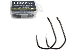 HIRISI TACKLE Lot de 50 hameçons de pêche sans ardillon en acier inoxydable revêtu de PTFE à haute teneur en carbone avec œillet Accessoires de pêche