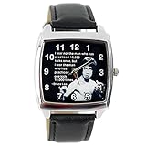 taport® Armbanduhr Bruce Lee quadratisch QUARZ schwarz Echt Leder Band BW Text + gratis Ersatz Batterie + Gratis Geschenkverpackung