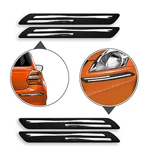 CREEPERS SHAWK Bumper Guard Rubber Protector with Double Chrome Strip for All Car (Black) -Set of 4 Pieces