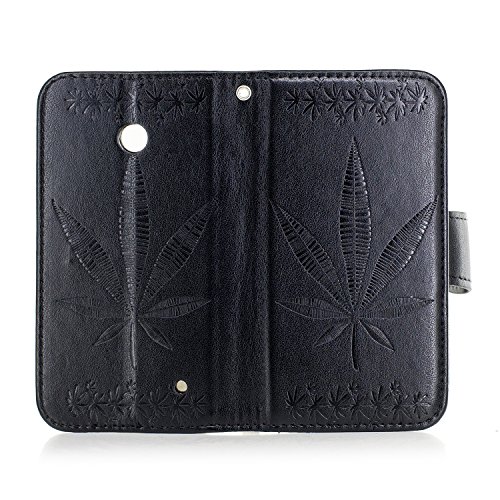 Lonchee Nokia Lumia 630 N630 Wallet Tasche Brieftasche Schutzhülle , Ahornblatt geprägtes Muster Design Hochwertige PU Leder Folio Tasche Case Hülle im Bookstyle mit Standfunktion Kredit Kartenfächer (schwarz) - 7