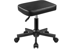 WKWKER Taboret z regulacją wysokości, obrotowy o 360°, z kółkami, kwadratowe siedzenie, ze skóry PU, do sypialni, blatu, sklepu, salonu, masażu, domowego biura, czarny