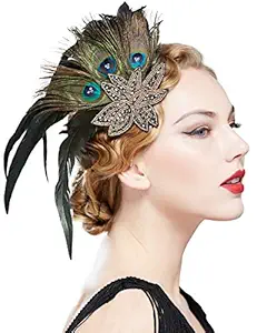 BABEYOND 1920s Flapper Hair Clip 20s Great Gatsby Hair Accessories (Peacock)