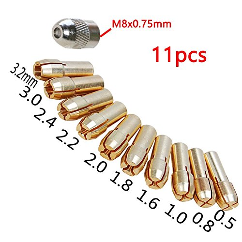 Messing Collet Mini Bohrer Spannfutter Inklusive 0,5 / 0,8 / 1,0 / 1,6 / 1,8 / 2,0 / 2,2 / 2,4 / 3,0 / 3,2mm für Rotary Tools Zubehör 11pcs / Lot