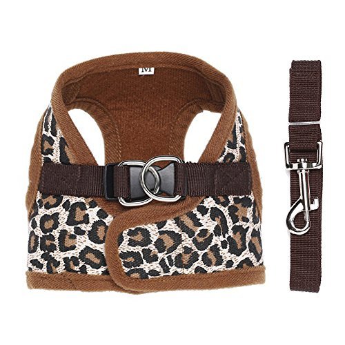 Preisvergleich Produktbild Contever® Verstellbar Rückseite Clip Harness Hundegeschirr Welpengeschirr Softgeschirr Brustgeschirr Halsbänder mit Leine (M: Brustumfang 31-34cm)-Leopard