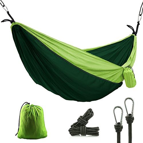 CUNXIA Camping Hammock, Single Outdoor Travel Hammock, Portable Nylon Parachute Hammock with Tree Straps for Camping Hiking Backpacking (Green)