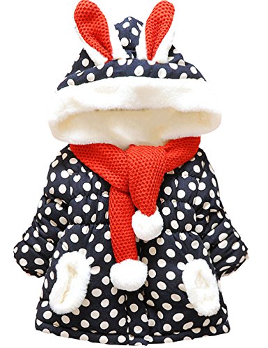 KKia Baby Girls Cute Rabbit Ears Hooded Polka Dot Print Winter Warm Coats Jackets Outerwear