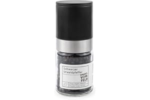 Direkt vom Feld® Schwarzer Urwaldpfeffer aus Wayanad | BIO, ganz | 50g inkl. Keramikmühle