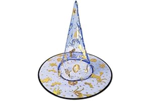INCEPTION PRO INFINITE Chapeau de sorcière - Transparent - Femme - Homme - Zucques - Chats - Accessoires - Déguisement - Couleur bleue avec décorations argentées et or - Réversible - Idée cadeau - Halloween - Carnaval