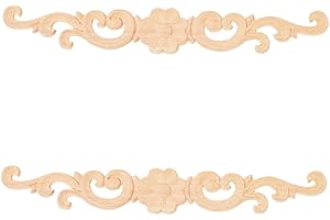 MUXSAM 2pcs 27 * 4cm Wood Carved Applique Onlay for Decoration Furniture Decals Corner Long Onlay Applique Unpainted Flower Door Decor European Style