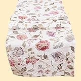Erstklassige Serie " BEAUTIFUL FLOWERS " in creme mit zarten Pastelltönen - ein Schmuckstück in jedem Raum - Markenqualität - hoher Baumwolle - Anteil - zur Auswahl stehen Mitteldecken, Tischläufer und Kissenbezüge - aus dem KAMACA-SHOP (Tischläufer 40x140 cm)