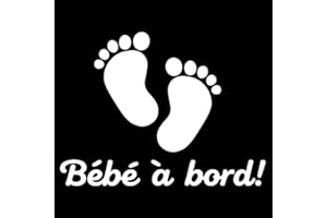 Kinoco Autocollant Bébé à Bord, 2 Pièces, Sticker Réfléchissant Pieds de Bébé, Vinyle Amovible pour Voiture, Noir/Blanc