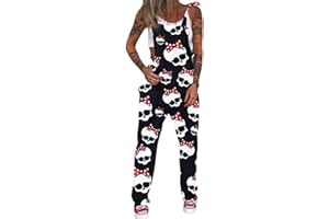shownicer Latzhose Damen Baggy Latzhose Jumpsuit Casual Skull Print Retro Overalls Lose Hose Loose Fit Overall Rompers