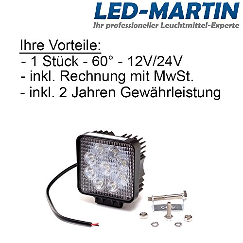 LED-MARTIN® Arbeitsscheinwerfer – 27W – 1800 Lumen – extrem hell – 5-Mal heller als Halogenscheinwerfer - 6
