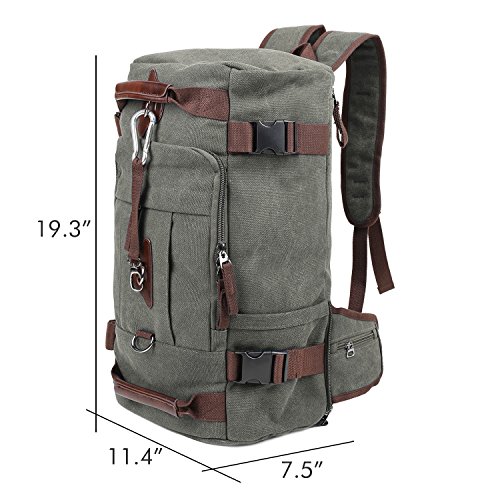 Versatile Canvas Backpack Hiking Bag GoHiking Large Capacity Convertible Casual Rucksack Daypacks for Camping Mountain Travel (Army Green)