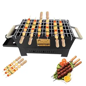 hot life Picnic Charcoal Barbeque Grill 6 Skewer Barbeque with Wooden Handles