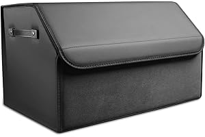 Ergocar Organisateur de Voiture Pliable en Cuir PU et Suède - Sac pour Coffre avec Couvercle, Séparation et Poignée Résistante - Pour Auto/SUV/Camion