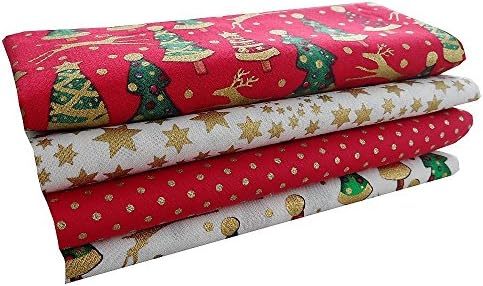 Christmas Fabric Cotton Craft Fat Quarter Bundle - Christmas Tree, Dots and Stars Mix