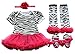 iEFiEL Baby Girls 4PCs Outfits Sets Clothing Romper Tutu Dress Headband Shoes Leggings Hot Pink Zebra 3-6 Months