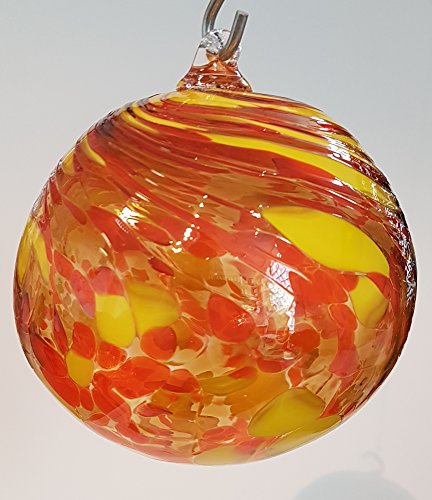 Kugel zum hängen bunte Glaskugel gelb orange mundgeblasenes Kristallglas Fensterdekoration Durchmesser ca. 13 cm Oberstdorfer Glashütte - 3