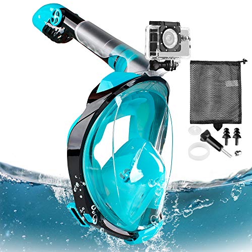 Eastshining Máscara de Buceo,Máscara de Esnórquel Facial Completa,180 °Anti-vaho Anti-Fuga Máscara Snorkel con Soporte de Cámara para Adultos,Jóvenes,Niños - Verde S/M