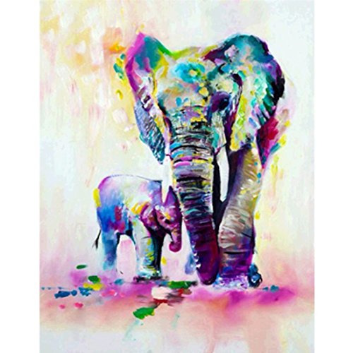 5D Kit de pintura de diamante por número, bricolaje cristal de estrás punto de cruz bordado artes manualidades suministros para decoración de pared del hogar, elefante y su bebé 30 x 40 cm