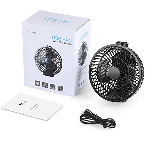 Amzdeal Mini Clip Tischventilator mit maximaler Windgeschwindigkeit 4 m/s, Durchmesser 9,6 cm, für den Schreibtisch, USB Ventilator, schwarz - 8