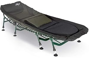 Sillón de pesca Lucx® Comfort, tumbona de 8 patas con colchón, tumbona de jardín, dimensiones (largo x ancho x alto): 210 x 85 x 38 cm