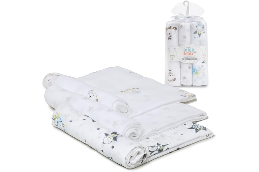 Interbaby Muselinas Bebe Algodon 80x80cm | Pack 3 Gasas para Bebes Recien Nacidos, Lactancia, Toalla, Manta | Muselinas Bebe 