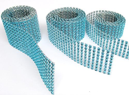Decoration Shiny Rhinestone Effect Mesh Wrap Wedding Party decoration Ribbon Cake Banding (Aqua, 6 Rows 3mtrs)