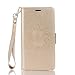 Produktbild Lonchee Wiko Lenny 2 Wallet Tasche Brieftasche Schutzhülle ,Mandala Blumenmuster geprägt Muster Design Hochwertige PU Leder Folio Tasche Case Hülle im Bookstyle mit Standfunktion Kredit Kartenfächer (Gold)