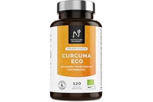 NATNATURA Curcuma bio 2235 mg avec Gingembre, Poivre Noi et Probiotique Bio – 120 Gélules|Certifié Agriculture Biologique. Haute concentration de Curcumine. Puissant Anti inflammatoire Naturel. Fabriqué en EU
