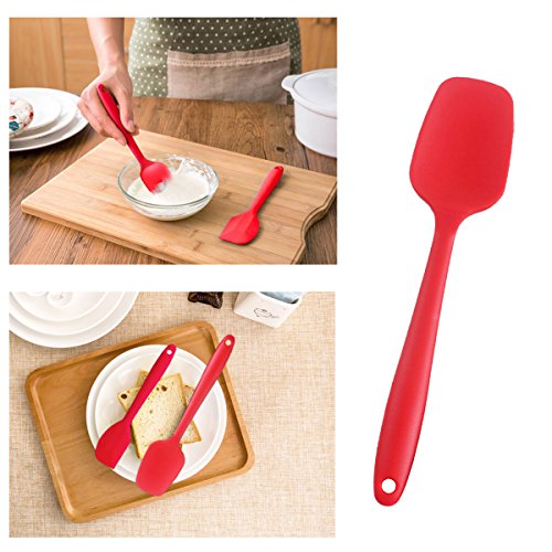 6-teiliges Silikon Mixer Teigschaber Backpinsel Set – Silikonschaber Küchengeräte Kleine Schmal Teigspachtel – Backzubehör Küchenhelfer Set Topfset Kochbesteck – mit stabilem Edelstahlkern zum Kuchen Backen und Mixen in Rot - 3
