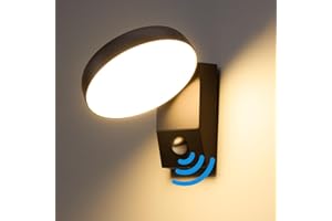 ‎BOJIM Bojim LED Wandleuchte Aussen mit Bewegungsmelder, IP65 Aussenleuchte mit Schwenkbar Panel, 18W 1600LM 3000K Warmweiß Außenwandleuchte Runde Wandlampe für Haustür Garage Garten Terrasse