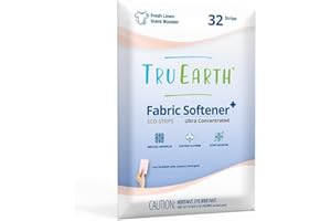 Tru Earth Eco-Strips - Suavizante de tela, ecológico, biodegradable, ultraconcentrado, premedido, fácil almacenamiento, para lavar a máquina y a mano, lino fresco, potenciador de aroma, 32 tiras