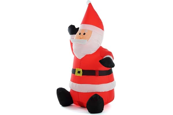 Bakaji Père Noël Gonflable assis auto-gonflable grande hauteur 120 cm avec éclairage LED et kit de fixation pour extérieur, protection IP44 décoration de Noël