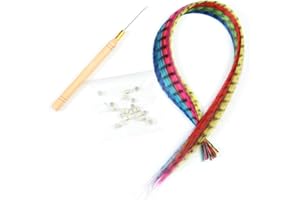 Reccisokz Bunte Feder Haarverlängerungs Set, Kunst haare Extensions Haarsträhnen Kinder, Feder Haarschmuck Haarteil Zange Häkchen mit Perlen Ponytail Braids Extension Haarverlängerungs Clip (10 Stück)