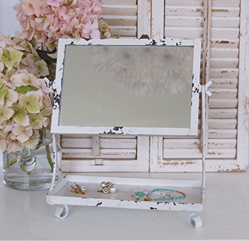 Landhaus Schminkspiegel MARIE im weißen, vintage Shabby Chic, Tischspiegel, Kosmetikspiegel - 4