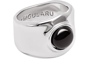 SINGULARU - Anillo My Onyx - Anillo Macizo de Latón con Acabado Baño de Rodio y Piedra Onix - Joyas para Mujer - Hecho en España - Varios Acabados y Tallas