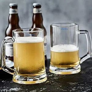 SYANKA Glass Beer Mug - Set of 2, Transparent, 400ml