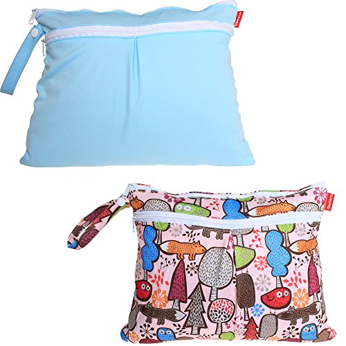 Damero 2pcs/pack Cute Travel Baby Wet and Dry Cloth Diaper organiser Bag, Blue+Tree