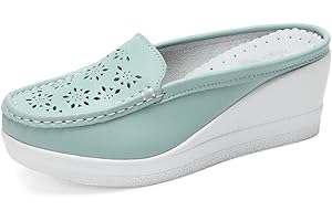 Solshine - Mocassini slip on da donna in pelle, con plateau, motivo floreale