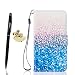 Produktbild Huawei Y5 2 Hülle, Huawei Y5 2 Schutzhülle Leder Hülle, Alfort 3 in 1 Flip Wallet Fashion Design Dual Use Falten Premium PU Leder Tasche Case Cover Folio Mappen Kasten Abdeckung für Huawei Y5 2 / Huawei Y5 II Dual Sim 5.0" Smartphone Funktion Unterstützte Telefone mit Blau Kies ( Farbe ) + Netter Staub Stecker + Alfort Schwarz Stylus Pen