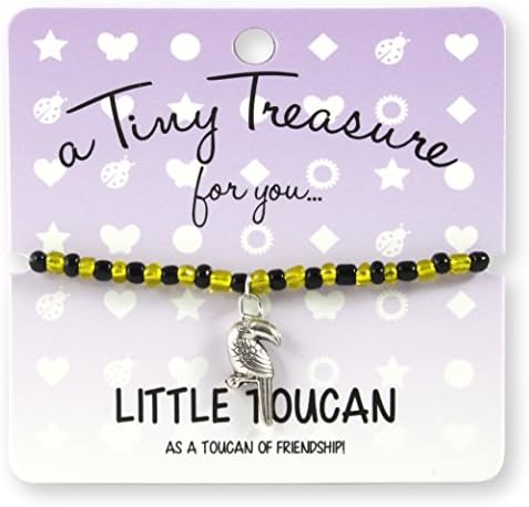 Little Toucan Black and Yellow Coloured Glass Beads and Big Beak Toucan Metal Charm Tiny Treasure Gift Birthstone Bracelet