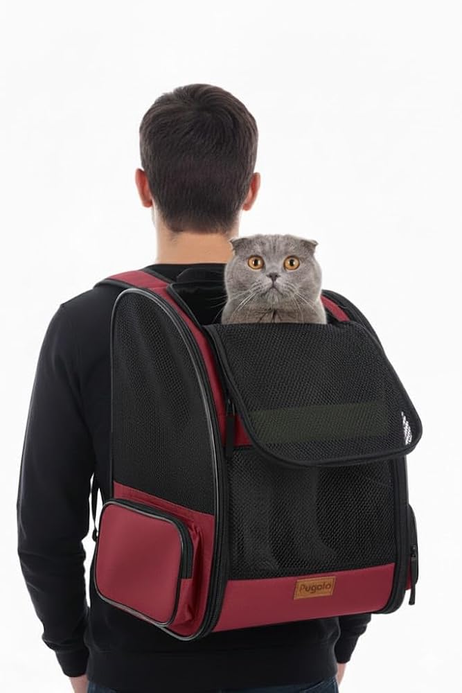 Pugalo AirMove Premium Kedi Köpek Taşıma Çantası, Silinebilir, Yırtılmaz Fileli, Bükülmez Gövde, Sırt Çantası Tipi (Kırmızı)